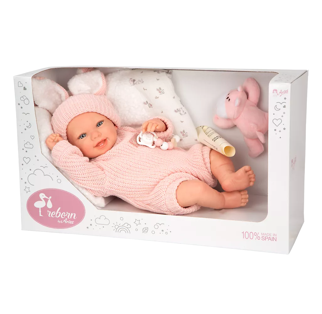 Arias Reborn lėlė kūdikėlis rožiniais rūbeliais, Lucia, 45 cm