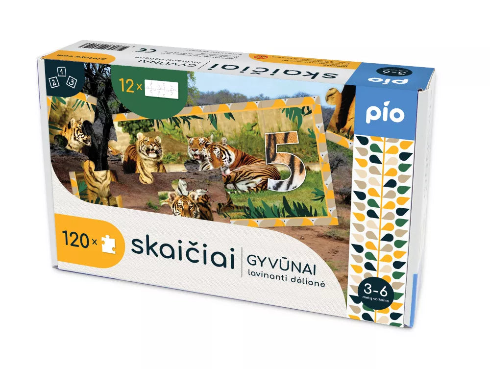 Lavinanti dėlionė SKAIČIAI - GYVŪNAI, 3-6 metų vaikams
