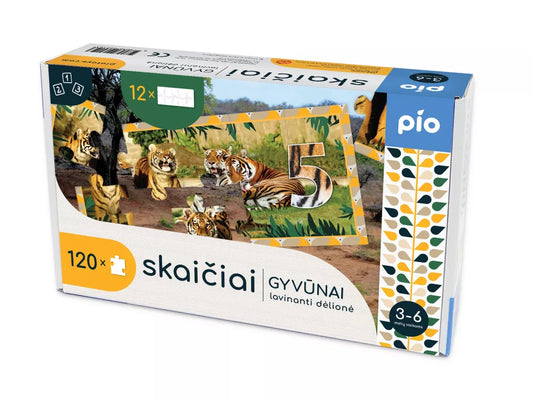 Lavinanti dėlionė SKAIČIAI - GYVŪNAI, 3-6 metų vaikams